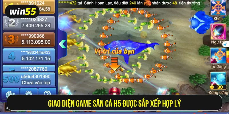 Giao diện game săn cá H5 được sắp xếp hợp lý