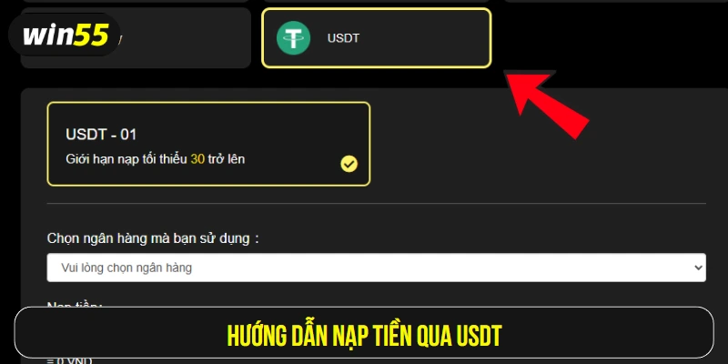 Hướng dẫn nạp tiền qua USDT