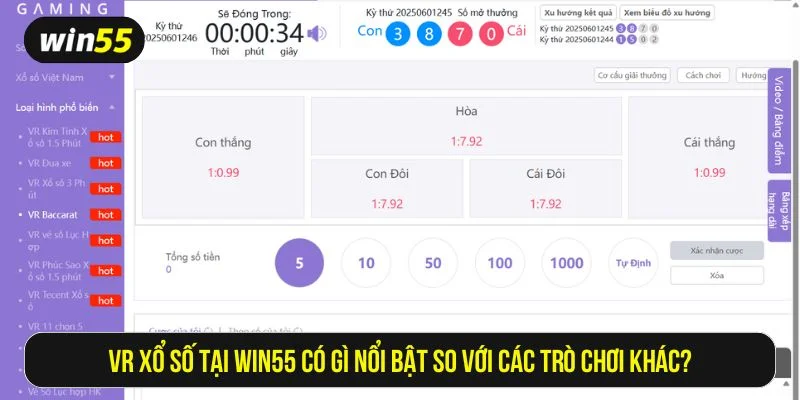 VR xổ số tại Win55 có tỷ lệ trả thưởng vô cùng hấp dẫn